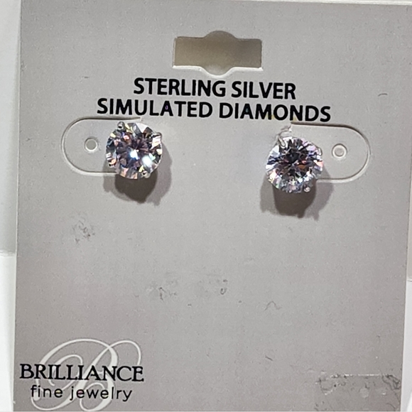 Brilliance Fine Jewelry Sterling Silver Round Simulated Diamond Stud Earrings - Picture 2 of 2